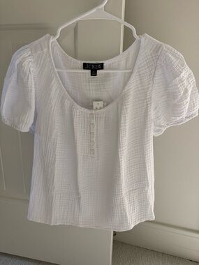 J. Crew White Gauze Puff-Sleeve Henley Top